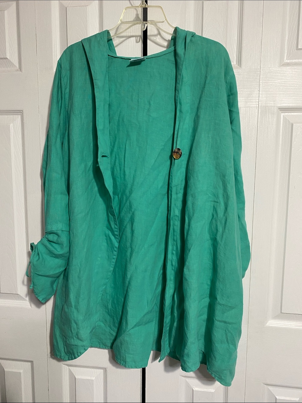 Click by color me linen green hoodie tunic one button tunic cardigan top SZ XXL